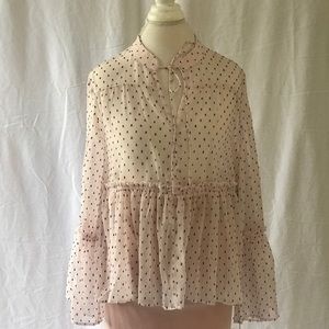 Libby Edlemen Sheer Dotted Peplum Shirt SZ L NWT